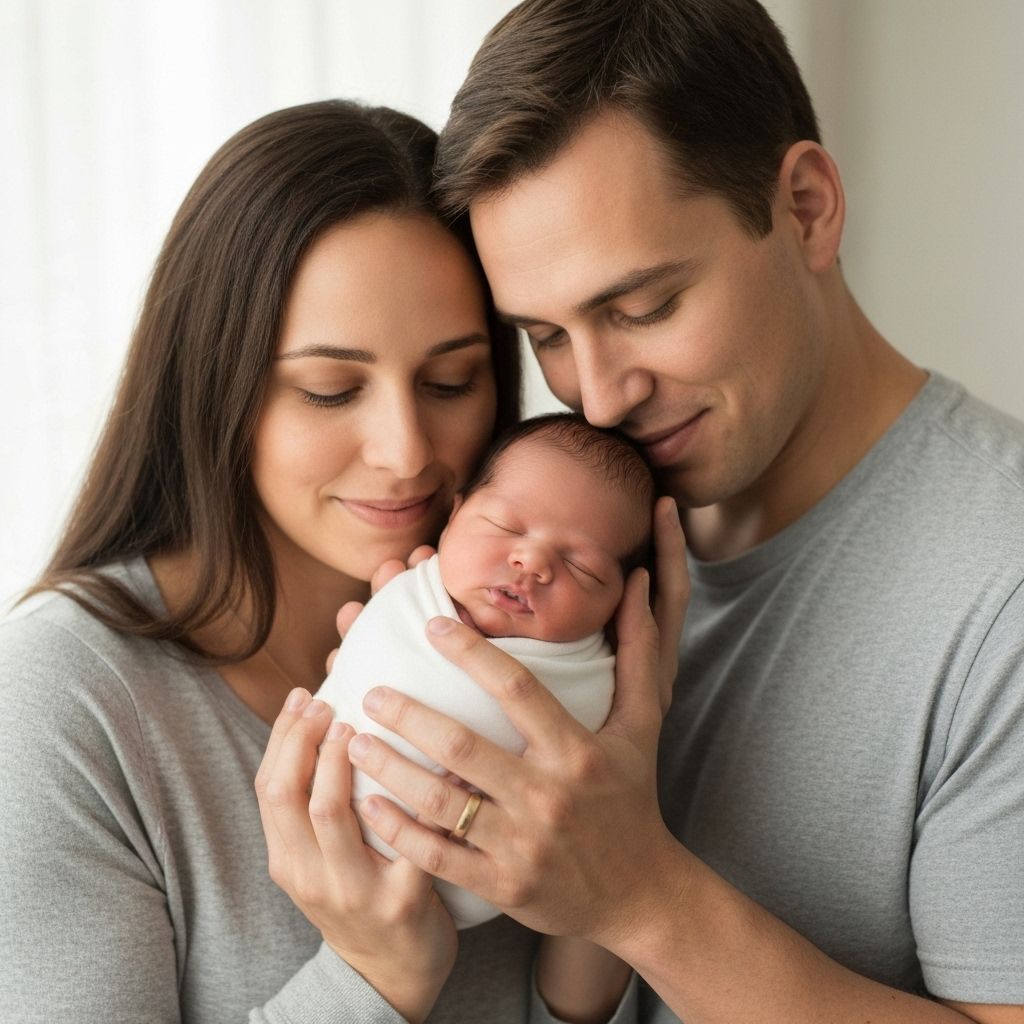 Newborn with parents hands