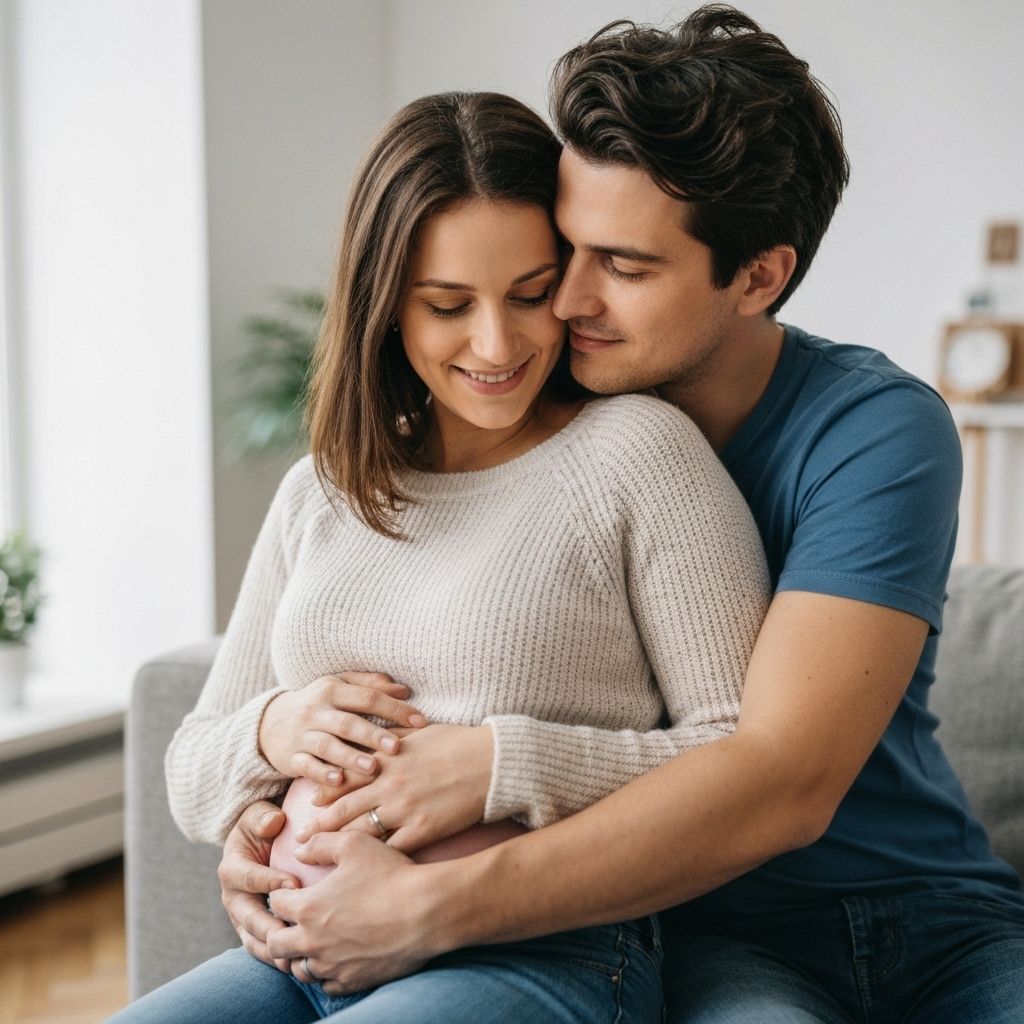 Pregnant couple embracing
